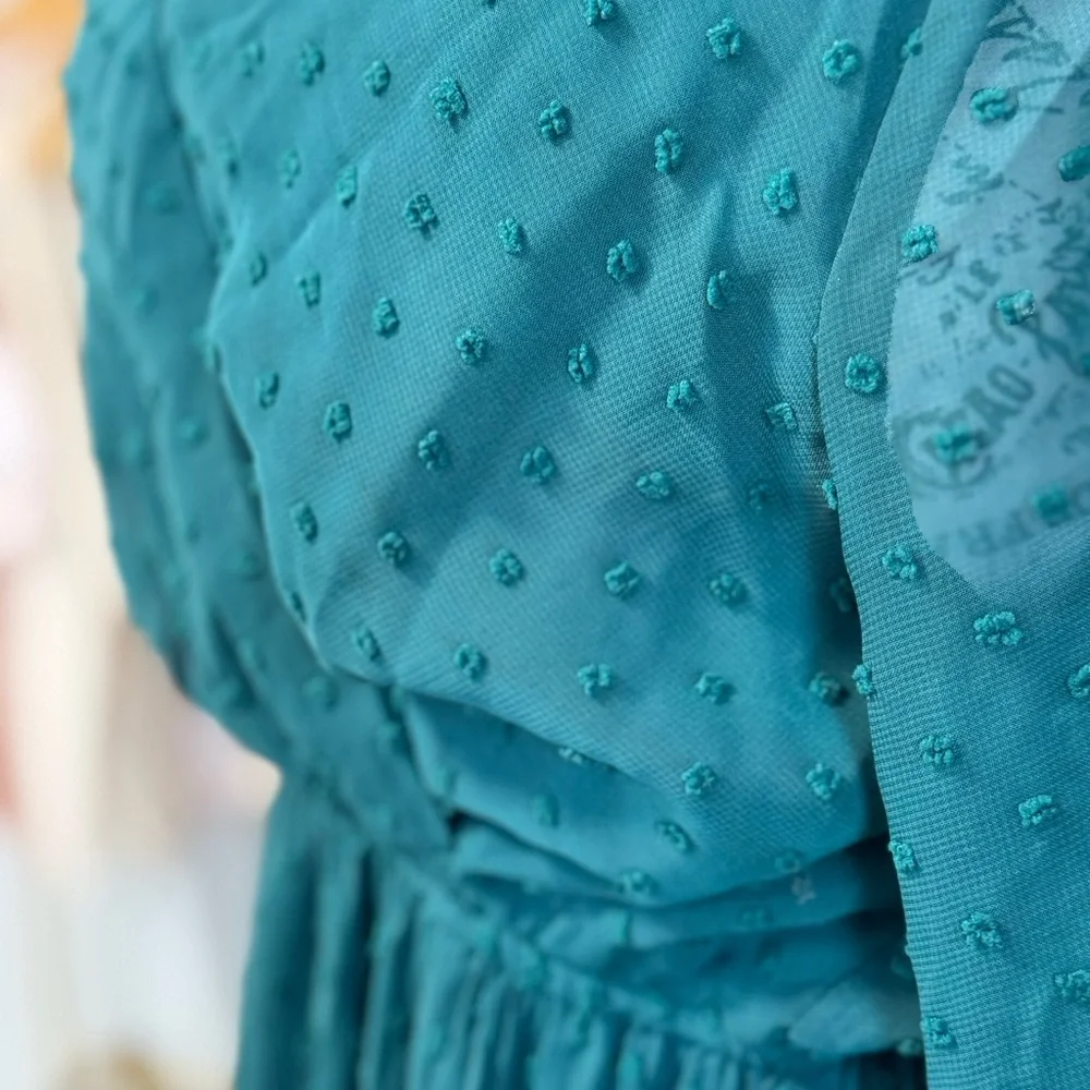 Emerald Green Swiss Dot Tiered Long Sleeve Dress - Picture 5 of 5